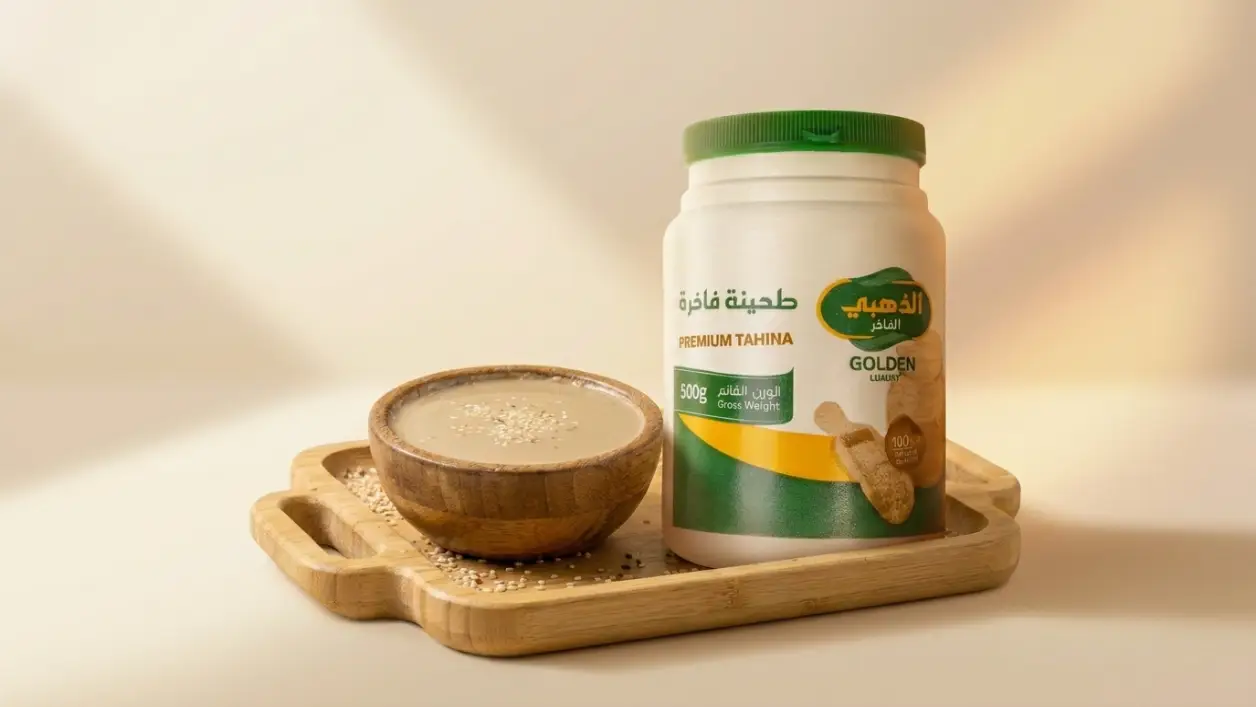 Rahash Al-Thahabi liquid tahini with a bowl of tahini